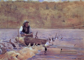  realismus - Mann in einem Punt Fischen Realismus Maler Winslow Homer